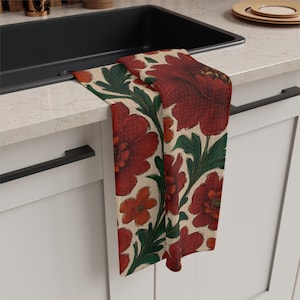 Floral Geschirrtuch: Boho Küche Dekor, Rote Blume Mikrofaser Geschirrtuch