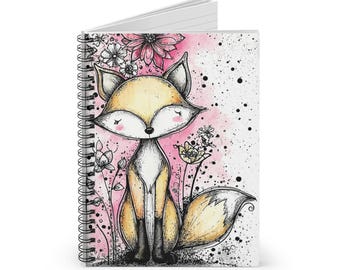 Watercolor Fox Spiral Notebook, Whimsical Floral Journal, Woodland Animal Stationery