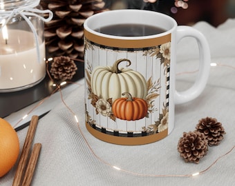 Autumn Pumpkins Ceramic Mug | Fall Pumpkin Coffee Mug, Halloween Harvest Drinkware