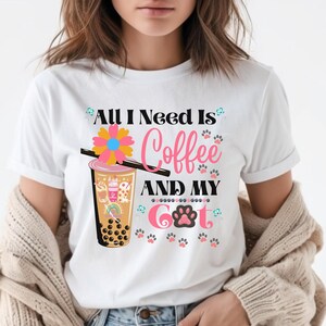 Cat Mom Tee, Cat Lover Gift Shirt, Kitty Mama Tshirt, Animal Graphic Tee, Cat Shirt, Cat tee, Animal lover tee, Mom Gift, Coffee Lover Gift