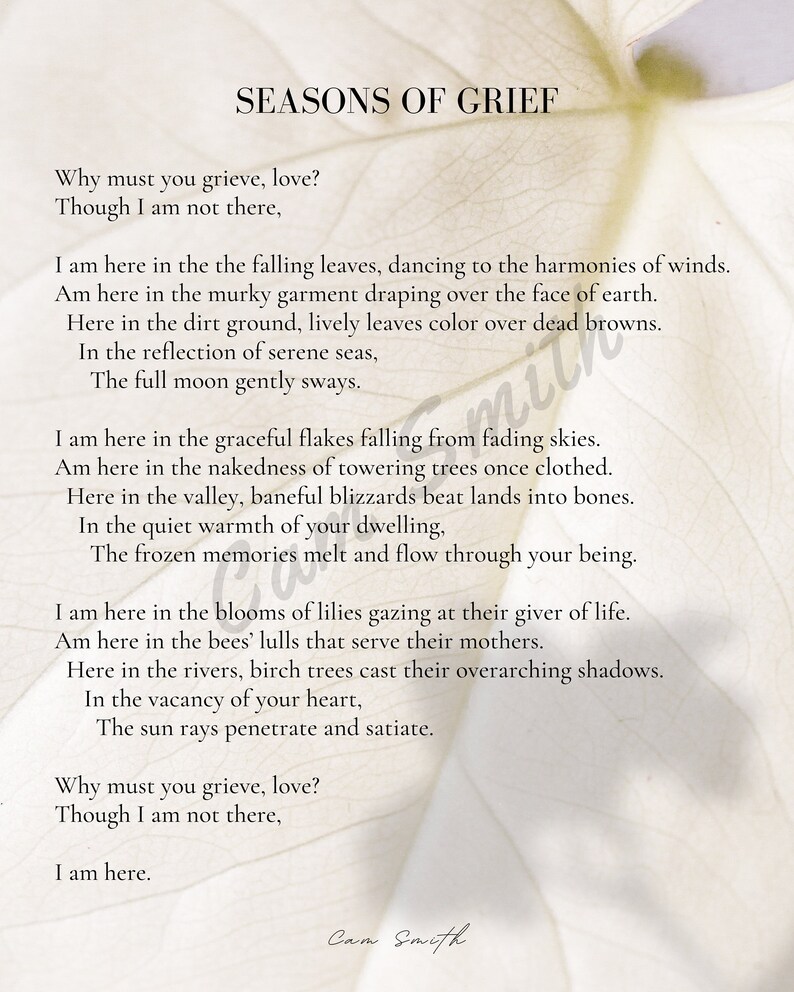 Grief Poem seasons of Grief Poem Etsy