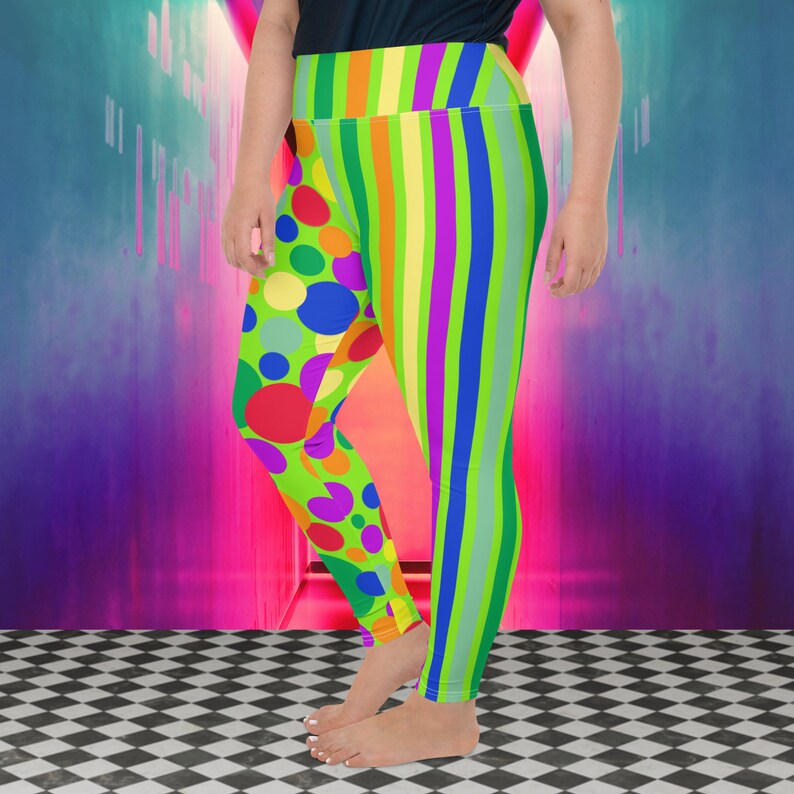 Stripes and Dots Jester Plus Size Leggings, Halloween, Fun, Party Etsy