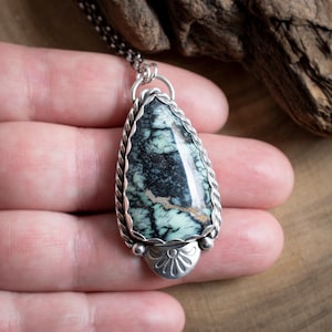 Snowville Variscite and Sterling Silver Pendant, Rare Stone, Artisan Jewelry, Handmade Jewelry