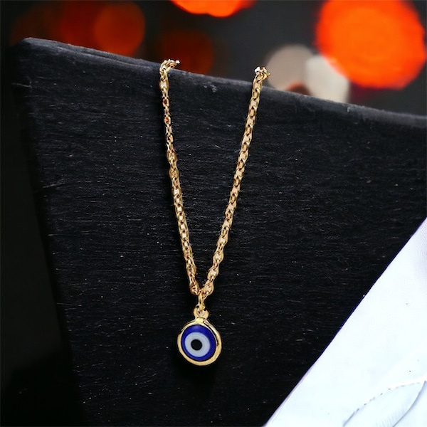 Collier mauvais œil en or véritable 18 carats • Charm Nazar bleu mauvais œil sur chaîne en or délicate • protection, bonne chance, santé, richesse, pour femmes et hommes