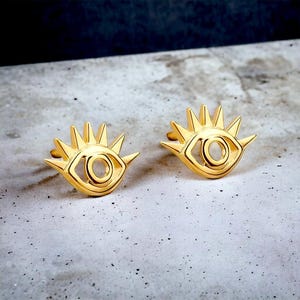 18k Gold Evil Eye Earrings of Protection • Evil Eye charm on stud post • gold all-seeing evil eye • nazar, jewelry gift for women & men