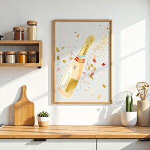 Wózek na szampana do wydrukowania na ścianę, plakat z szampanem, modny nadruk, plakat happy hour, dekoracja z winem musującym, kolorowa dekoracja ścienna