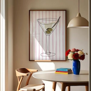 Martiniglas print strepen keuken muur kunst retro cocktail poster esthetische moderne keuken bar kar speelkaart happy hour trendy decor