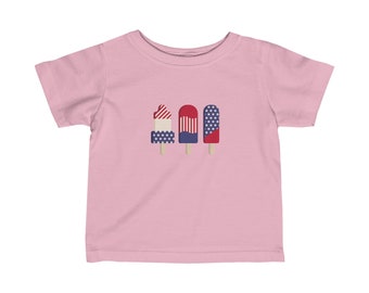 T-shirt en jersey fin Popsicle pour bébé 4th of July | t-shirt bébé 4 juillet | t-shirts bébé| t-shirt d'été pour bébé | cadeaux de baby shower | Jolies chemises du 4 juillet