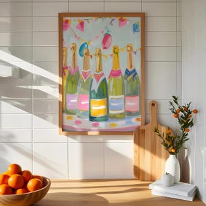 Pôster de parede com champanhe vibrante | Decoração perfeita para carrinho de bar e impressões de happy hour para bares em casa, download instantâneo, arte para dormitório