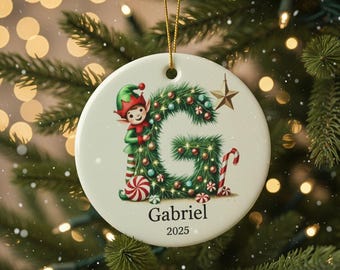 Personalized Elf Alphabet Christmas Ornament 2025, Custom Name Ornament for Kids, Cute Elf Holiday Decoration, Christmas Tree Keepsake Gift
