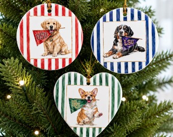 Custom Collegiate Pet Portrait Ornament, Graduation Gifts, School Logo Keepsake, Sports Team Pet Ornament, College Grad Gifts For Her