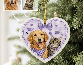 Personalized Pet Ornament Using Pet's Photo + Name, Custom Dog Portrait Christmas Ornament, Dog Cat Memorial Christmas Decor