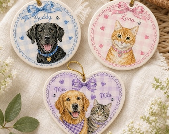 Personalized Pet Portrait From Photo Ornament, Dog Christmas Ornament, Cat Lover Gift, Pet Memorial Gift, Pet Sympathy Gift, Christmas Decor