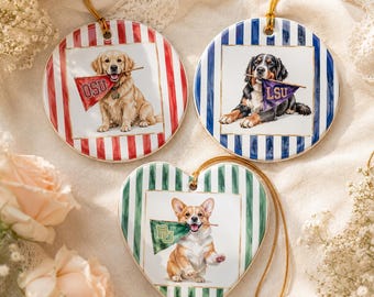 Personalized College Pet Ceramic Ornament, Custom School Logo Keepsake, College Team Pet Ornament, University Student Gift, Graduation Gifts