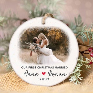 Custom Wedding Photo Ornament, Our First Christmas Married Ornament, Personalized Couple Christmas Ornament, Wedding Gift, Newlywed Gift
