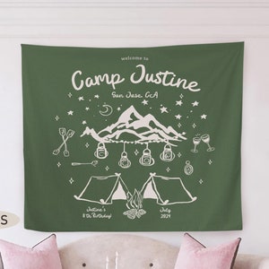 Custom Bachelorette Banner | Personalized Gift, Camp Flag or Backdrop for Glamping Bach Weekend, Camp Birthday Party Banner, Mountain Themed
