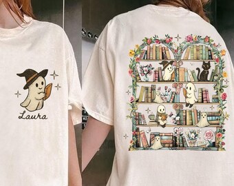 Ghost boeklezer comfort kleuren shirt, shirt Halloween bibliothecaris, Halloween lezing T-shirt, boekenliefhebber cadeau, lezing meisje shirts, leraar cadeau