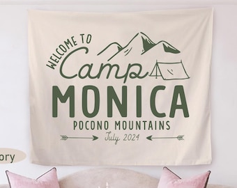 Camp Bachelorette Banner Tapestry, Camp Bach-vlag, Camp Birthday Banner, Glamping Bachelorette, Custom Bachelorette Banner, Retro Camp-bord