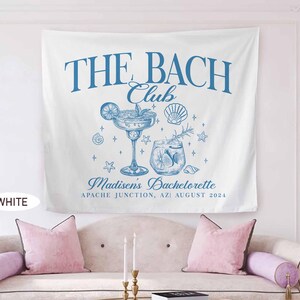Benutzerdefinierte Strand Bachelorette Tapisserie, personalisierte Bach Party Wand Photobooth Decor, süßes Banner für Küstenmädchen Wochenende Fotodekoration