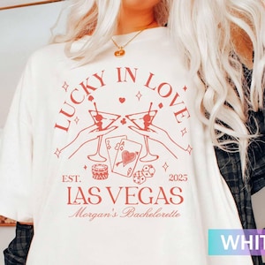 Las Vegas Bachelorette Shirts, Custom Location Bachelorette Party Shirts, Lucky In Love, Luxury Bach Merch, Casino Themed Bridesmaid Gifts