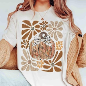 Floral Kürbis Shirt Comfort Colors®, Boho Floral Herbst Sweatshirt, Retro Kürbis Rundhalsausschnitt, Thanksgiving Shirts, Herbst Kleidung Geschenke