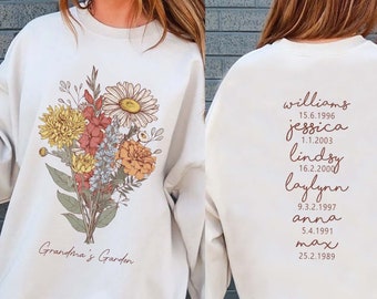 Grandma's Garden Sweatshirt, Custom Birth Month Flower Bouquet Crewneck, Personalized Gift for Mom, Mothers Day gift, Wildflowers gift