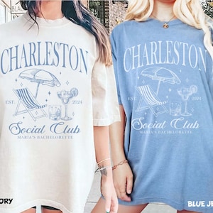 Beach Bachelorette Shirts, Custom Location Bachelorette Party Shirts, Charleston Social Club, Last Toast On The Coast, Luxury Bachelorette