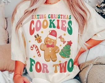 Christmas Pregnancy Announcement Shirt, Eating Cookies For Two Shirt, Christmas Maternity Sweater, Holiday Gender Reveal Jumper New Mom Gift