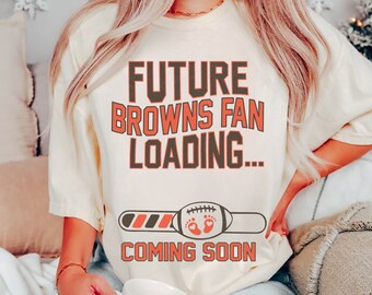 ブラウンズフットボール妊娠発表シャツ、クリーブランドファンローディングマタニティTシャツ、フットボール性別発表ベビーシャワー妊婦への最高の贈り物