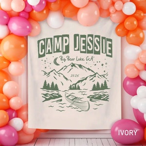 Camp Bachelorette Banner, Camping Party Decor, Backdrop Camp Bachelorette, Last Trail Before The Veil Lake Bachelorette Mountain Tapestry