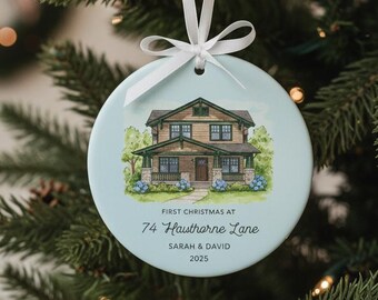 Personalized New Home Ornament, Our First Christmas Keepsake, Custom House Address Ornament, Watercolor Photo Ornament, Newlywed Gift