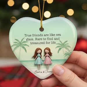 Adorno de corazón personalizado para mejor amiga, adorno de amistad de cristal marino, recuerdo de amiga preciada (2025) para mujer, decoración única para árbol de Navidad.