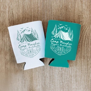 Custom Camp Bachelorette Can Coolers Camping Bachelorette Party Gifts Camp Themed Bachelorette Can Coolers Bridesmaid Gift Bach Party Favors