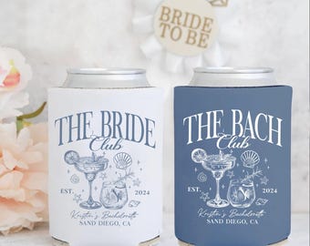 Personalized Beach Bachelorette Party Decor, Beach Party Can Cooler, Customized Location Bachelorette Drink Holders, Bridal Shower Favors