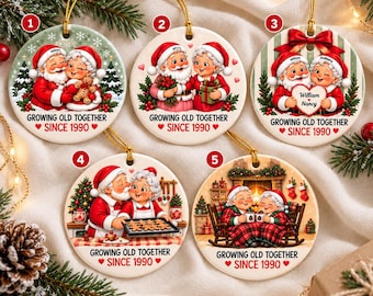 Custom Couple Christmas Ornament, Personalized Santa and Mrs Claus, Growing Old Together Gift, Custom Anniversary Keepsake