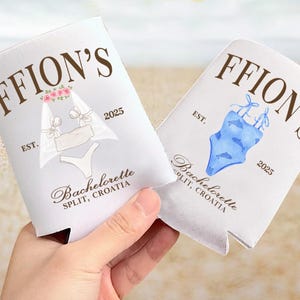 Personalized Coastal Bachelorette Can Cooler, Beach Bachelorette Party Decor, Pool Party, Custom Location Bachelorette, Bridal Shower Favors