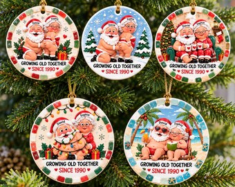 Personalized Growing Old Together Ornament, Funny Santa Couple Christmas Gift, Custom Anniversary Keepsake for Husband Wife