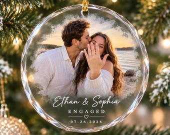 Personalized Engaged Ornament 2026, Photo Engagement Christmas Gift For Newly Engaged Couple, Couple Keepsake