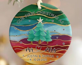 Onze eerste kerst als ornament meneer en mevrouw, getrouwd ornament, aangepast pasgetrouwd ornament, gepersonaliseerde naam en datum kerstherinnering 2025
