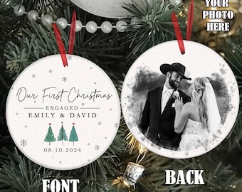 Förlovningsdekoration till första julen, personlig förlovningsdekoration med foto, julgranskulor till förlovning till första jul, minnesgåvor, presenter till par