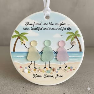 2D Sea Glass Friendship Ornament, Custom Best Friend Ornament, Timeless Friendship Keepsake, Besties Christmas Gift, Best Friend Gifts