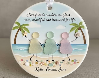 2D Sea Glass Friendship Ornament, Custom Best Friend Ornament, Timeless Friendship Keepsake, Besties Christmas Gift, Best Friend Gifts