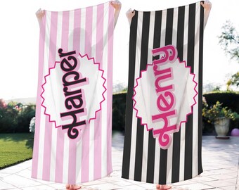 Toalha de praia personalizada com nome, toalha de praia personalizada rosa, toalha de piscina personalizada, toalha infantil, presente de aniversário de férias, lembrancinha de despedida de solteira