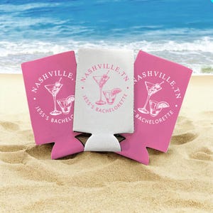 Bachelorette Party Can Cooler, Bridal Shower Favors Gift, Custom Location Bachelorette Can Cooler, Cocktail Can Cooler, Wedding Party Decor
