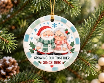 Personalized Couple Santa Growing Old Together Since Ornament, Christmas Gift for Couples, Anniversary Keepsake for Husband, Wife, Her