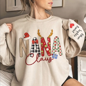 Nana Claus Sweatshirt, Nana Christmas Sweatshirt, Grandma Christmas Shirt, Nana Sweater, Nana Shirt With Grandkids Names, Gift For Nana Gigi