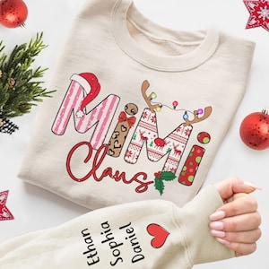 Mimi Claus Sweatshirt, Xmas Mimi Sweater, Grandma Christmas Sweatshirt, Custom Mimi Kids Names Gift for Mom, Grandkids Gift, Gift For Mimi