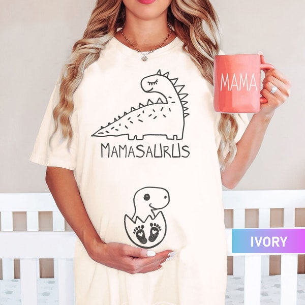 Mamasaurus Mutterschaft Shirt, Schwangerschaft Ankündigung Shirt, lustiges Pregosaurus T-Shirt, Schwangerschaft offenbaren Dinosaurier Shirt, Mama zu sein, Baby-Dusche-Geschenk