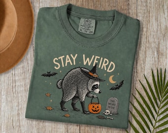 Jimothy Stay Weird Raccoon Halloween Shirt, Cute Witch Raccoon Tee, Funny Trash Panda Shirt, Spooky Fall Gift