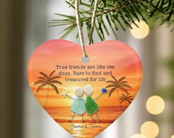 Custom Sea Glass Friendship Ornament Christmas Gift Best Friends, Timeless Friendship Gift, Soul Sister Gifts, Bestie Seaglass Ornament